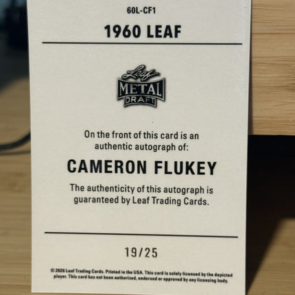 2026 Leaf Cameron Flukey Leaf Metal Detroit Tigers Card #60L-CF1 Auto 19/25