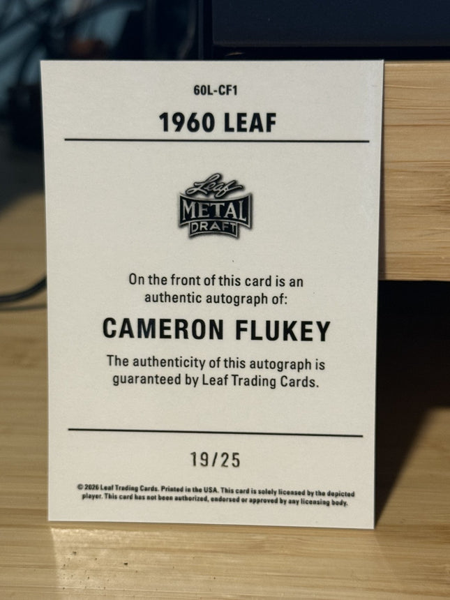 2026 Leaf Cameron Flukey Leaf Metal Detroit Tigers Card #60L-CF1 Auto 19/25