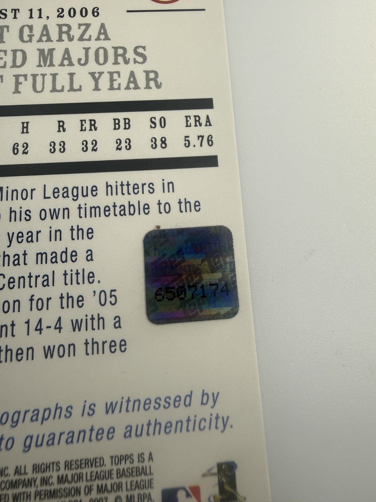 2006 Topps Highlights Matt Garza Autograph #HAMG - Twins SN 6507174