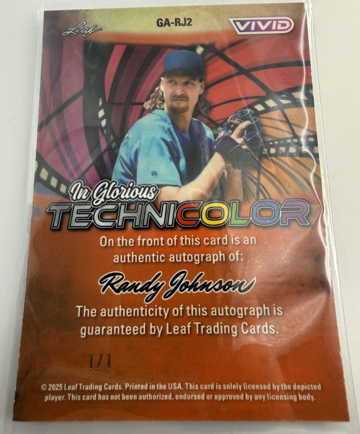 2025 Leaf Vivid Randy Johnson HOF Glorious Technicolor One of One Auto 1/1