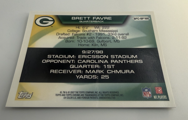 Flight to 420 Brett Favre 188 Career Passing TouchdownTopps # BFC-BF-188