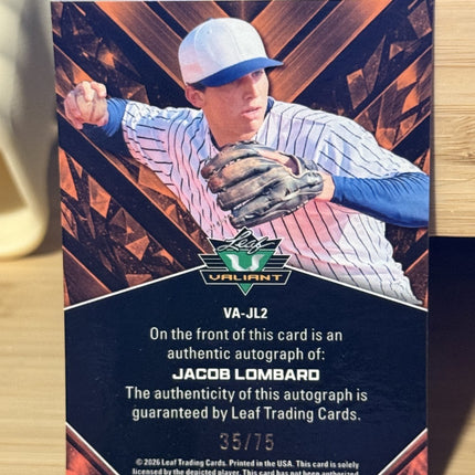 2026 Leaf Jacob Lombard Miami Marlins #14 MLB Draft Pick Card #VA-JL2 Auto 35/75