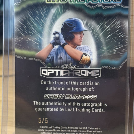 2025 Leaf Drew Burress MLB # 8 2026 Draft Pick Oakland A's #FA-DB1 Auto 5/5