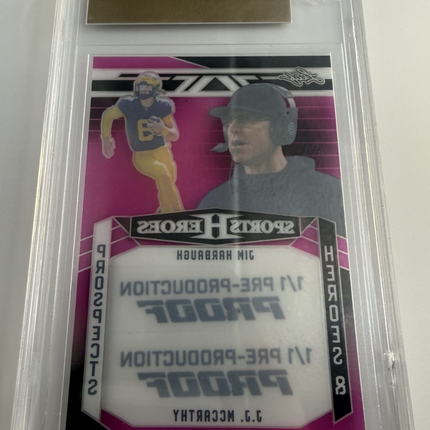 2024 Leaf Jim Harbaugh/ J.J McCarty Clear Pink Pre-Production Proof 1/1