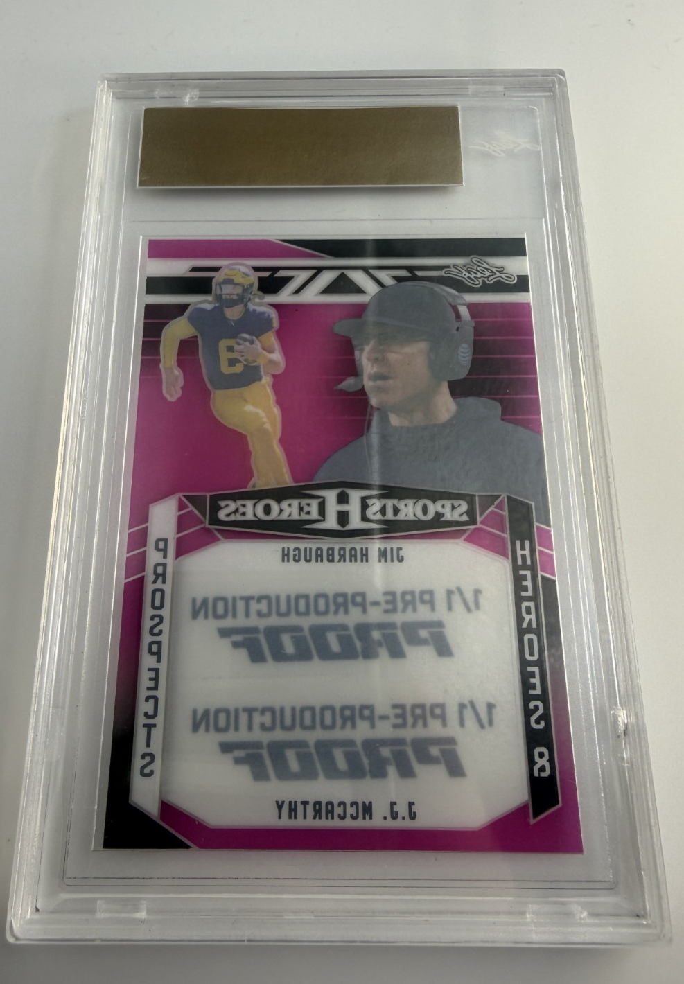 2024 Leaf Jim Harbaugh/ J.J McCarty Clear Pink Pre-Production Proof 1/1