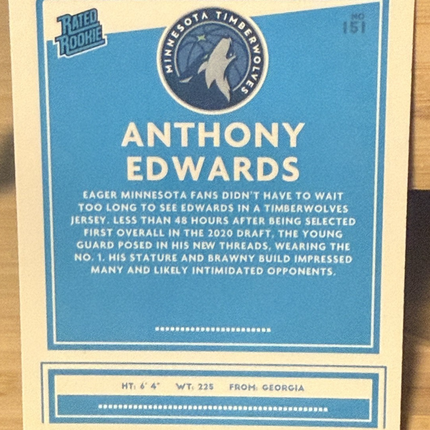 20-21 Panini Rated Rookie Anthony Edwards Minnesota Timberwolves #151