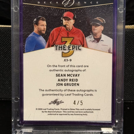 Leaf 2026 Decadence Epic 3 Sean McVay Andy Reed Jon Gruden Card#E3-9 Auto 4/5