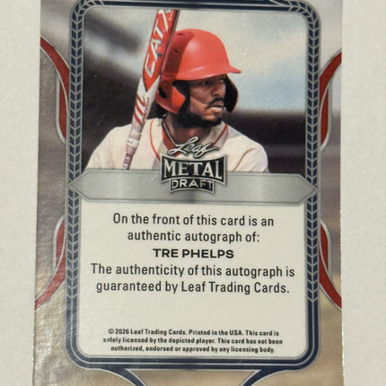 Leaf 2026 Tre Phelps Pick#258 Pirates Card# BA-TP1 Auto