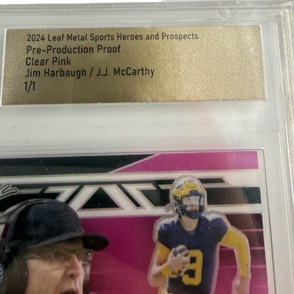 2024 Leaf Jim Harbaugh/ J.J McCarty Clear Pink Pre-Production Proof 1/1