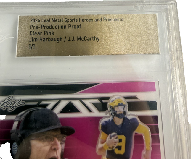 2024 Leaf Jim Harbaugh/ J.J McCarty Clear Pink Pre-Production Proof 1/1