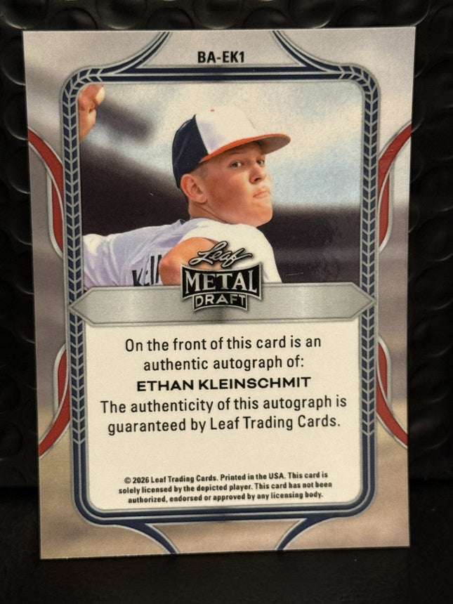 Leaf 2026 Ethan Kleinschmit Pick#52 Miami Marlins Card#BA-EK1 Auto