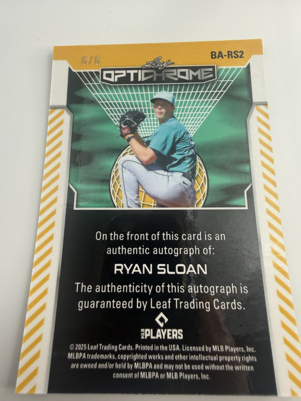 2025 Leaf Ryan Sloan Optichrome Green 22 MLB Prospect #BA-RS2 Auto 6 of 6