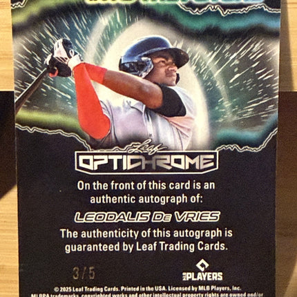 2025 Leaf Leodalis De Vries Glimpse in the Feature MLB 2 Prosp #FA-LDV Auto 3/5