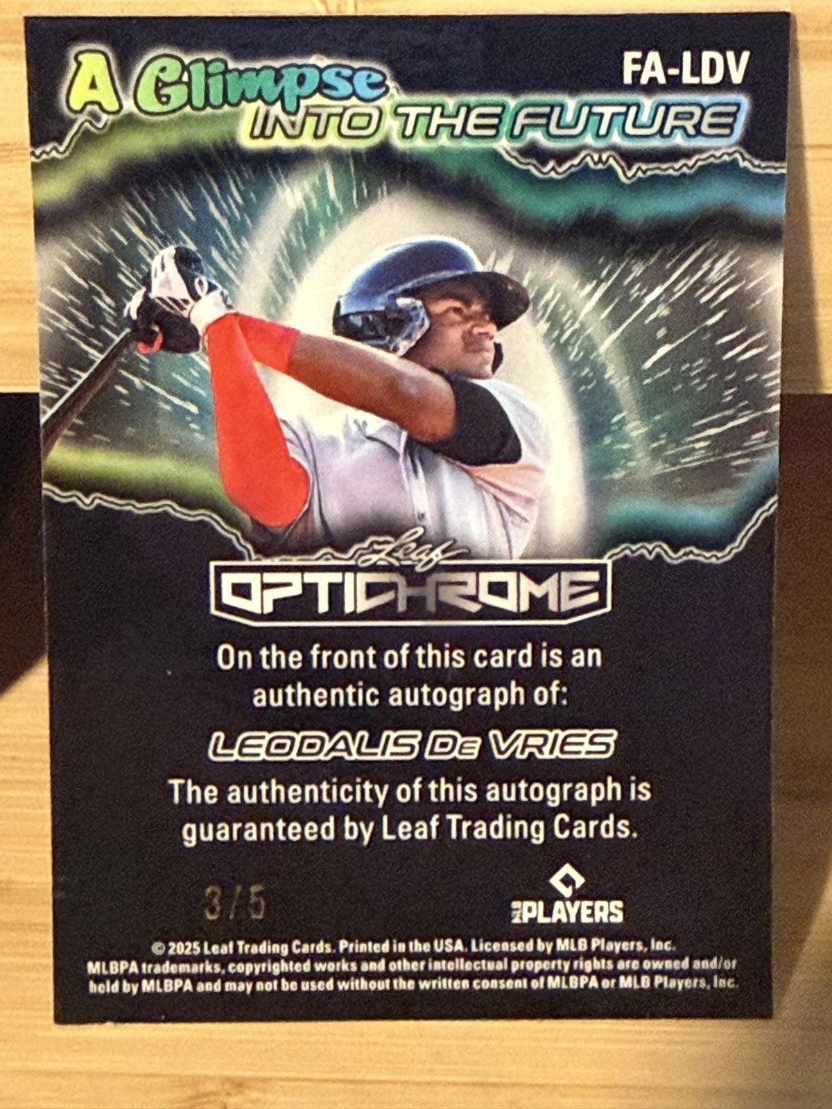 2025 Leaf Leodalis De Vries Glimpse in the Feature MLB 2 Prosp #FA-LDV Auto 3/5
