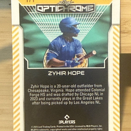 2025 Leaf Optichrome Zyhir Hope #19 MLB Prospect LA Dodgers #156 Card 1/1