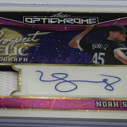 2025 Leaf  Noah Schultz Optichrome Prospect Relic Auto/Jersey #PR-NS1  Auto 5/8