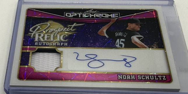 2025 Leaf  Noah Schultz Optichrome Prospect Relic Auto/Jersey #PR-NS1  Auto 5/8