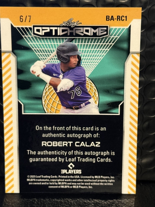 Leaf 2025 Robert Calaz Rockies Prospect Card#BA-RC1 Auto 6/7