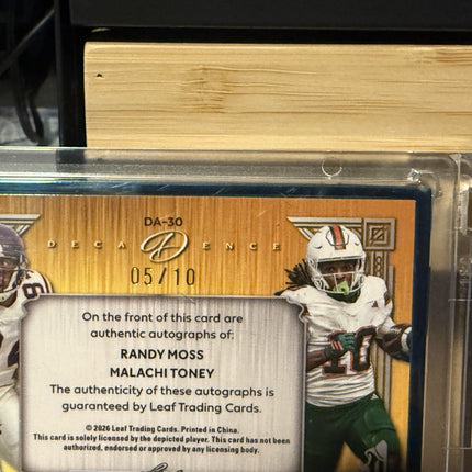 2026 Leaf Deca Dence Dual Autograph Randy Moss/Malachi Toney Auto's 05/10 #DA-30
