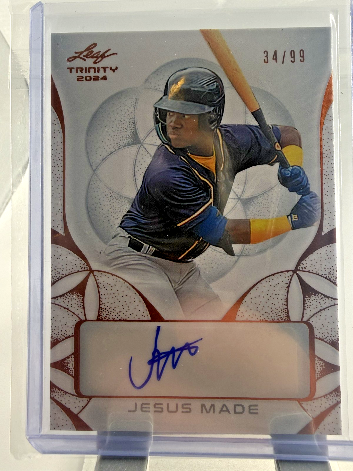 Jesus Made 2024 Leaf Trinity Bronze Auto 34/99 RC #CA-JM1  Brewers