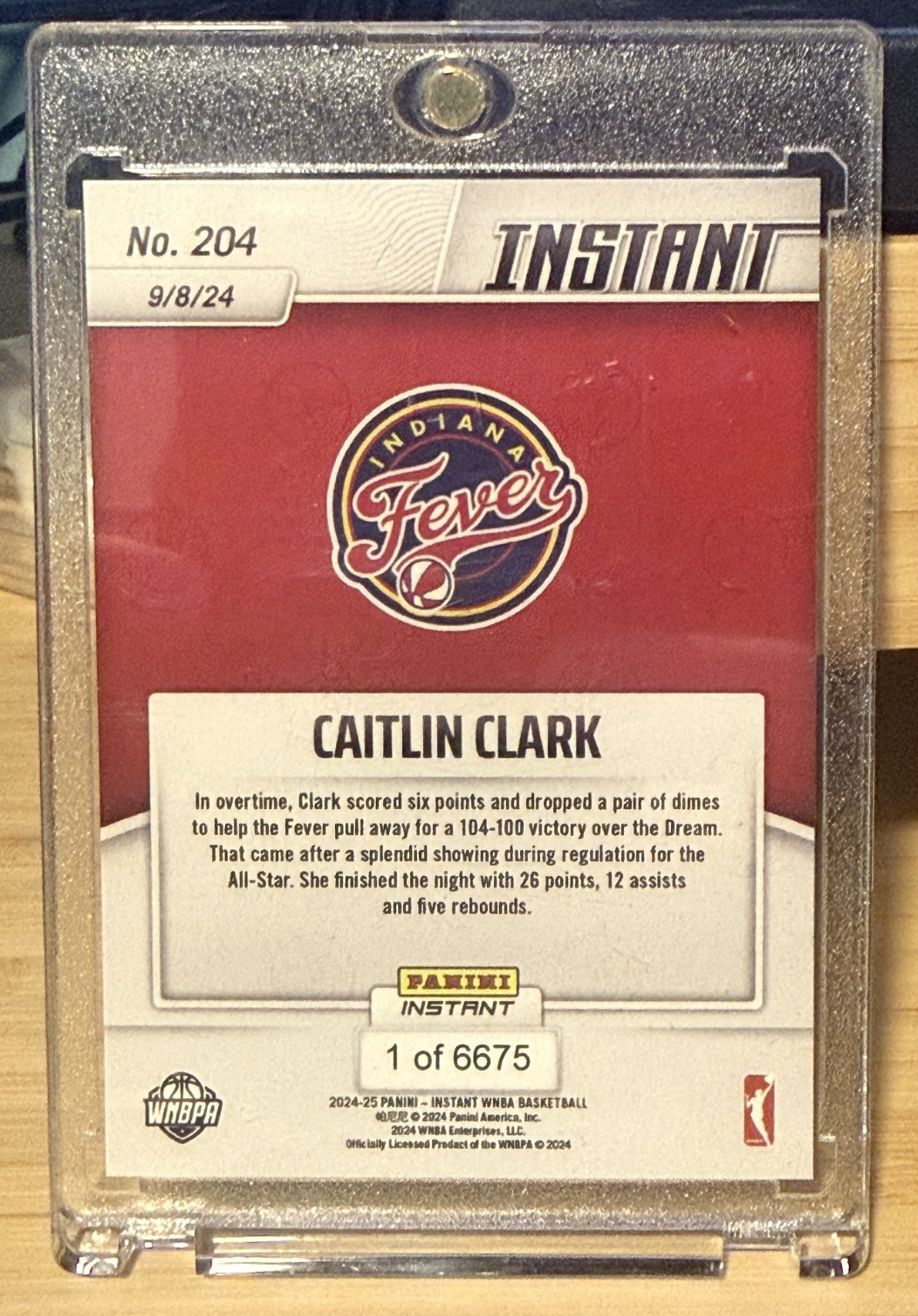 24-25 Panini Instant Caitlin Clark Indiana Fever Rookie Card #204