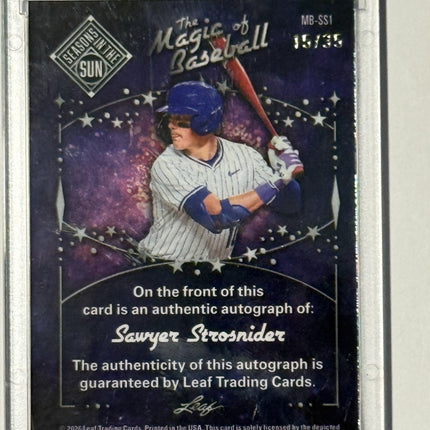 2026 Leaf Sawyer Strosnider #66 Pick Draft Milwaukee Brewers #MB-SS1 Auto 15/35