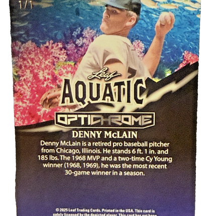 2025 Leaf Denny McLain Aquatic Detriot Tigers #AB-46 Numbered 1/1