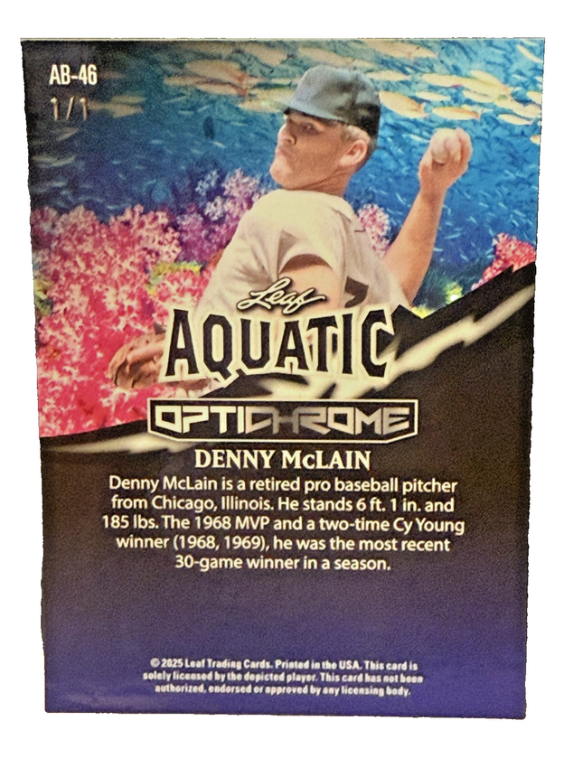 2025 Leaf Denny McLain Aquatic Detriot Tigers #AB-46 Numbered 1/1
