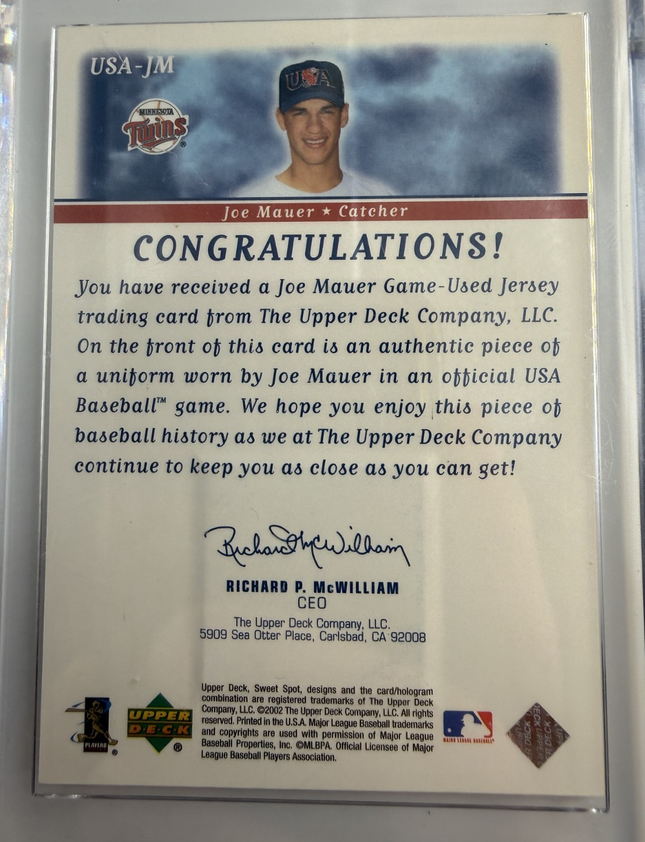 2002 Upper Deck Joe Mauer Sweet Spot USA #USA-JM