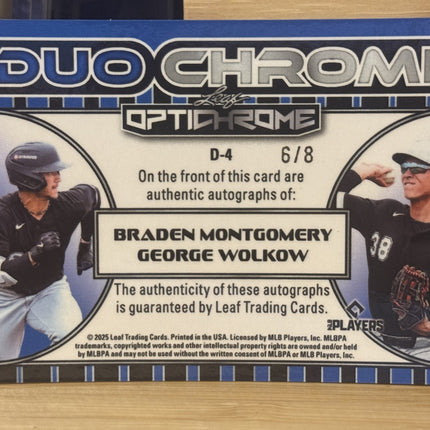 2025 Leaf Braden Montgomery/ George Wolkow Card #D-4 White Soxs  Auto 6/8