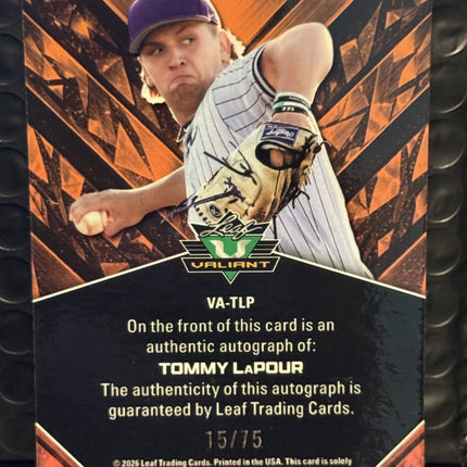 Leaf 2026 Tommy LaPour Pick#107 Minnesota Twins Card#VA-TLP Auto 15/75