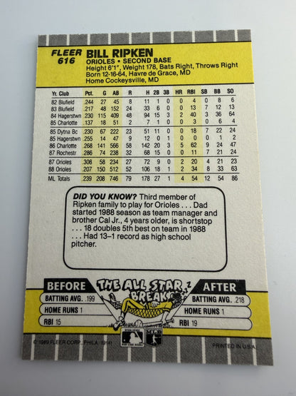Bill Ripken Error Card Box Out Fleer #616 Baltimore Orioles