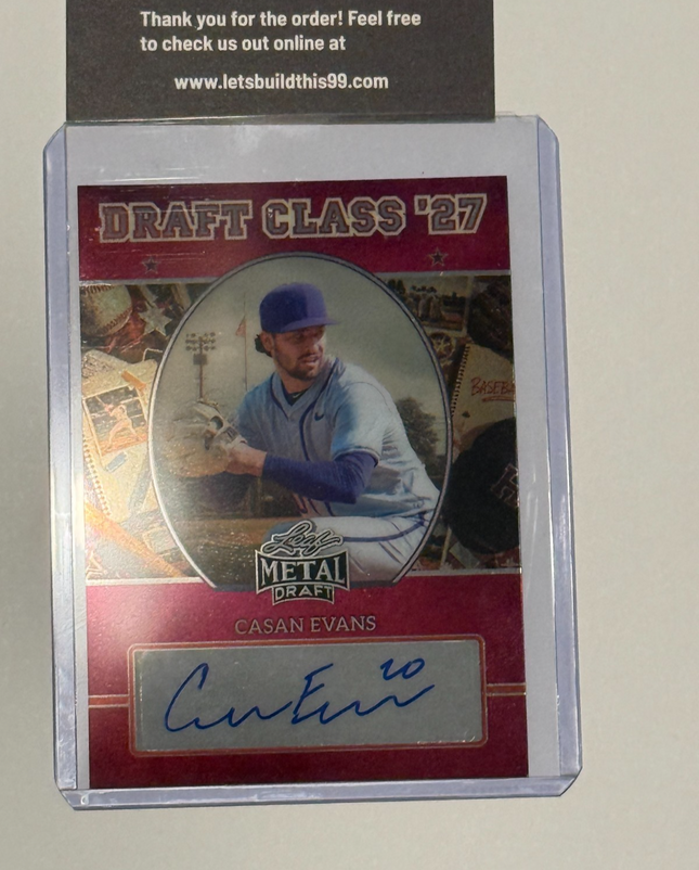 Leaf 2026 Casen Evans 2027 MLB draft Prospect Card#DC-CE1 Auto 6/10