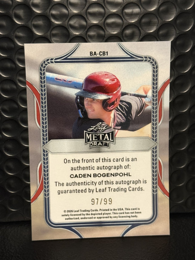 Leaf 2026 Caden Bogenpohl Pick#64 Phillies Card# BA-CB1 Auto 97/99