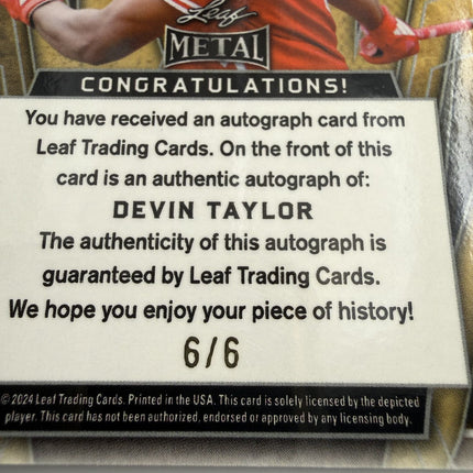 2024 Leaf Metal Devin Taylor Autograph #BA-DT1 Green Lava 6/6