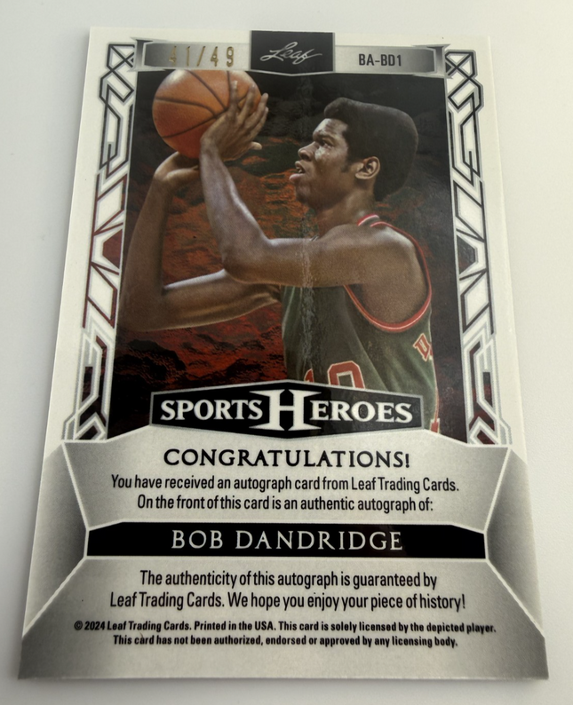 2024 Leaf Sports Hero's Bob DanDridge #BA-BD1 Auto 41/49