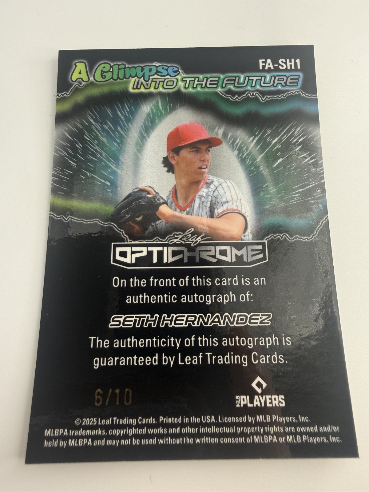 2025 Leaf Seth Hernandez Glimpse into future MLB 3 Prospect #FA-SH1  Auto 6/10