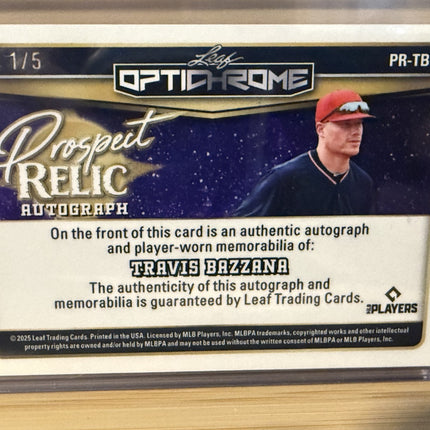 2025 Leaf Travis Bazzana Prospects Relic Auto/Jersey #PR-TB1 Auto 1/5