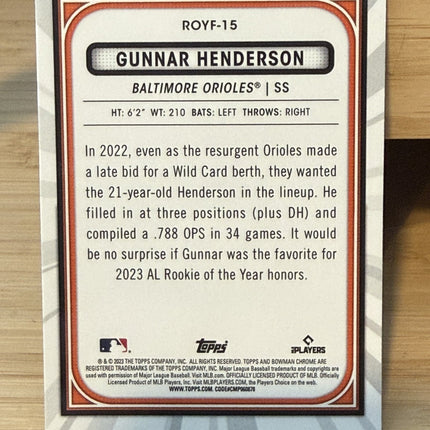 2023 Bowman Chrome Gunnar Henderson Baltimore Orioles Rookie Card #ROY-15
