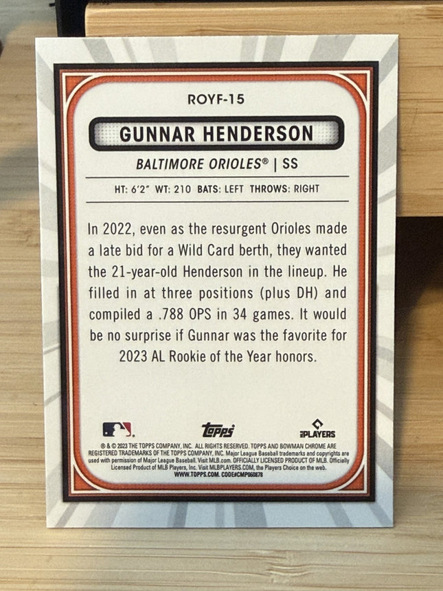 2023 Bowman Chrome Gunnar Henderson Baltimore Orioles Rookie Card #ROY-15