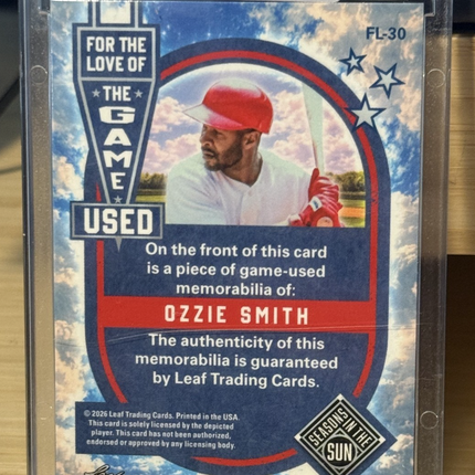 2026 Leaf Ozzie Smith Game Used Love of the Game Memorabilia #FL-30 Numbered 3/5