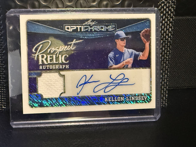 Leaf 2025 Kellon Lindsey Dodgers Prospect Card#PR-KL1 Game Worn Memorabilia 6/7