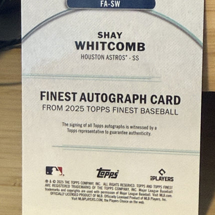 2025 Topps Finest Shay Whitcomb Houston Astros #FA-SW Auto 12/25