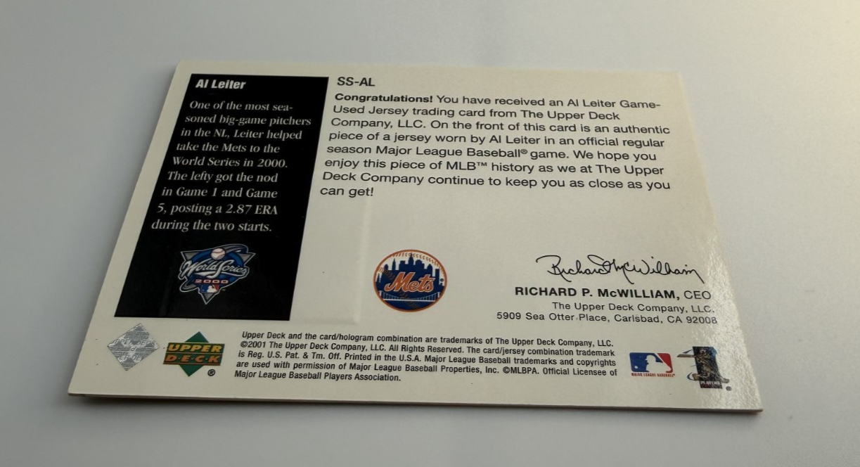 2001 Al Leiter Upper Deck Subway Series  #SS-AL