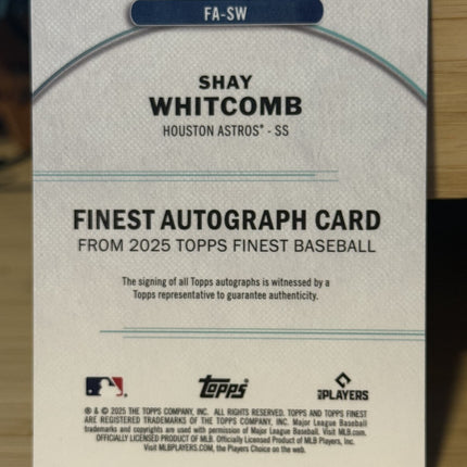 2025 Topps Finest Autograph Shay Whitcomb Houston Astros Autograph # FA-SW