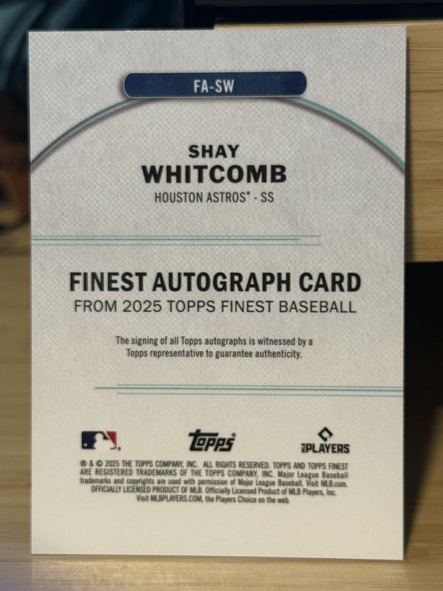 2025 Topps Finest Autograph Shay Whitcomb Houston Astros Autograph # FA-SW