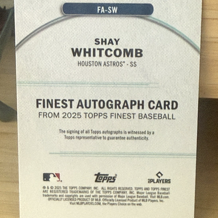 2025 Topps Finest Shay Whitcomg Houston Astros Rookie Card #FA-SW