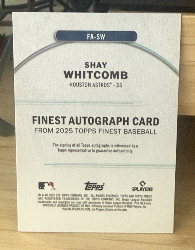 2025 Topps Finest Shay Whitcomg Houston Astros Rookie Card #FA-SW