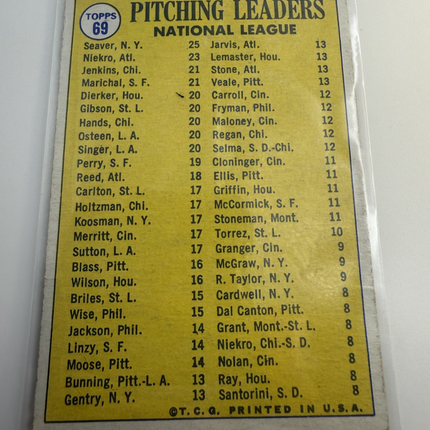 1970 Topps NL Pitching Leaders Seaver /Jenkins/ Marichal /Niekro #69