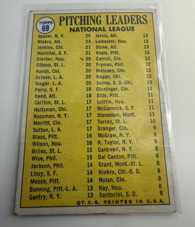1970 Topps NL Pitching Leaders Seaver /Jenkins/ Marichal /Niekro #69